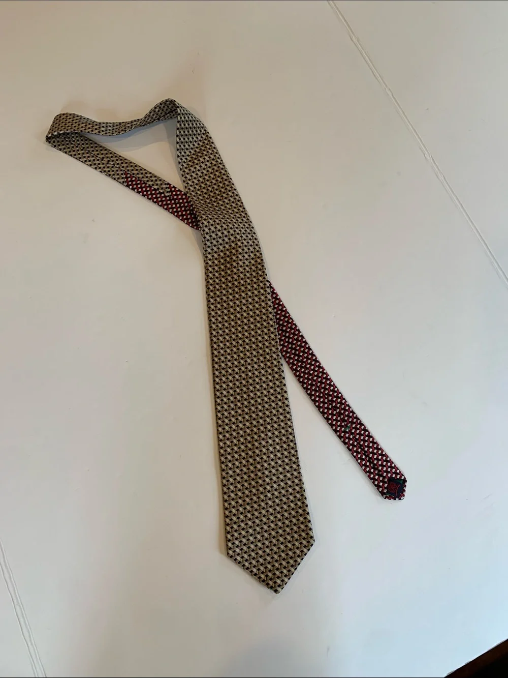Tommy Hilfiger Tan and Navy Blue Men's Patterned 100% Silk Tie Necktie